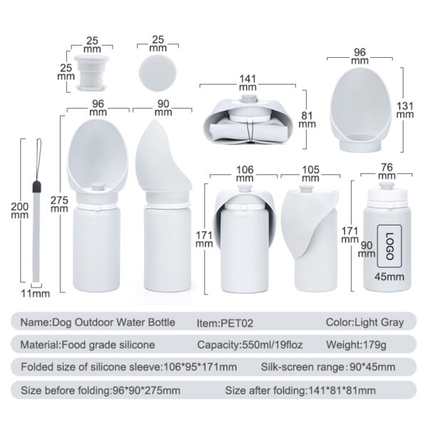 portable water dog bottle size
